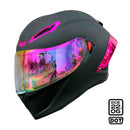 CASCO MOTO CES DOBLE VISOR NEGRO MATE ALERON ROSA VISOR DIURNO