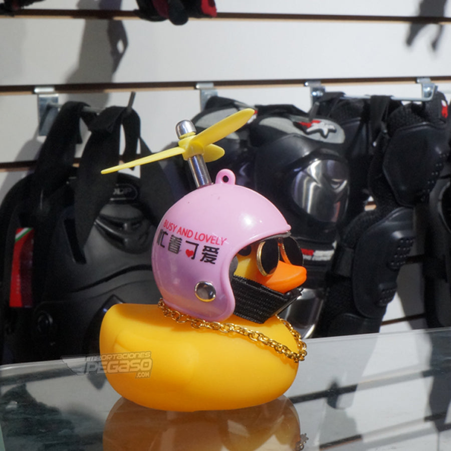 Pato De Goma Con Casco Y Hélices – Decoración Para Salpicadero, Bicicleta Y Moto – Chirría Y Gira Con El Viento