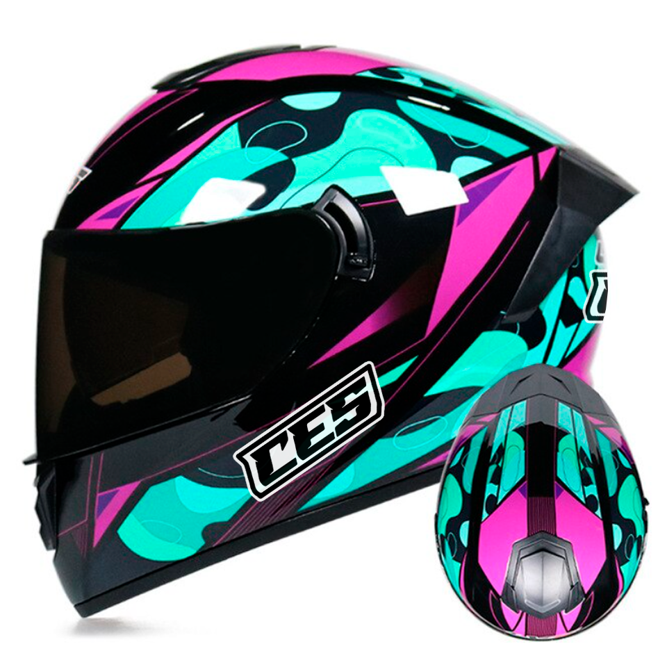 CASCO MOTO CES DOBLE VISOR CON ALERON CAMU VERDE POLARIZADO Importaciones Pegaso