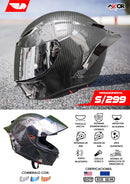 CASCO MOTO AXOR EX BIHR FIBRA DE CARBONO BRILLO ALERON GRIS