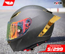 CASCO MOTO AXOR GP FIBRA DE CARBONO MATE ALERON DORADO