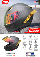 CASCO MOTO AXOR GP FIBRA DE CARBONO MATE ALERON DORADO