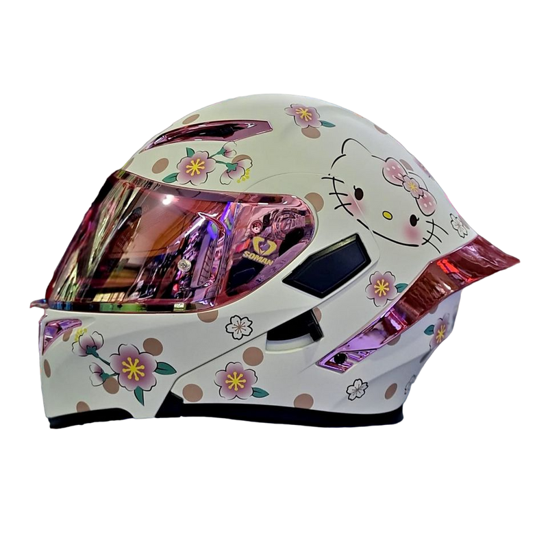 CASCO ABATIBLE HELLO KITTY CES HELMETS EX SOMAN BLANCO CON ROSADO