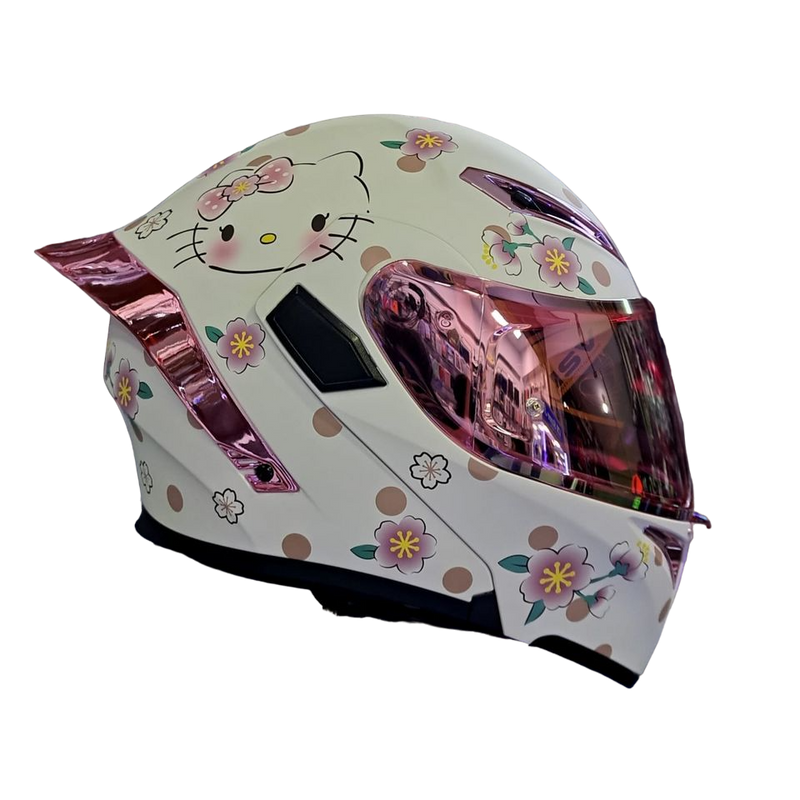 CASCO ABATIBLE HELLO KITTY CES HELMETS EX SOMAN BLANCO CON ROSADO