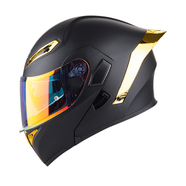 CASCO MOTO JOKER ABATIBLE NEGRO MATE DORADO