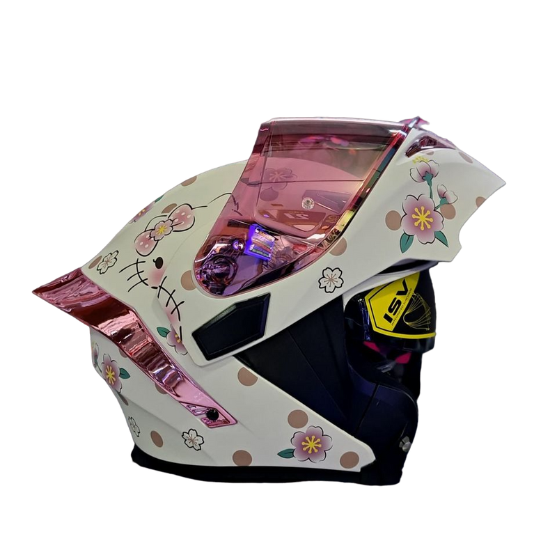 CASCO ABATIBLE HELLO KITTY CES HELMETS EX SOMAN BLANCO CON ROSADO