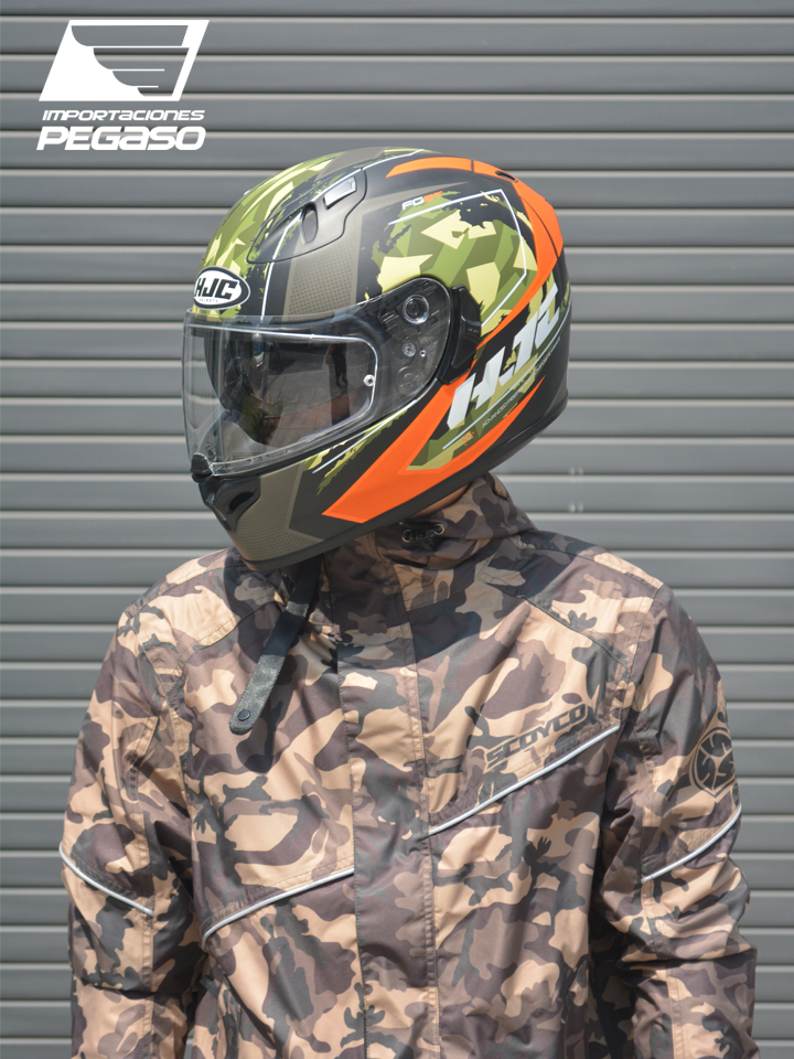 CASCO MOTO HJC KUME I70 NARANJA VERDE CAMUFLADO