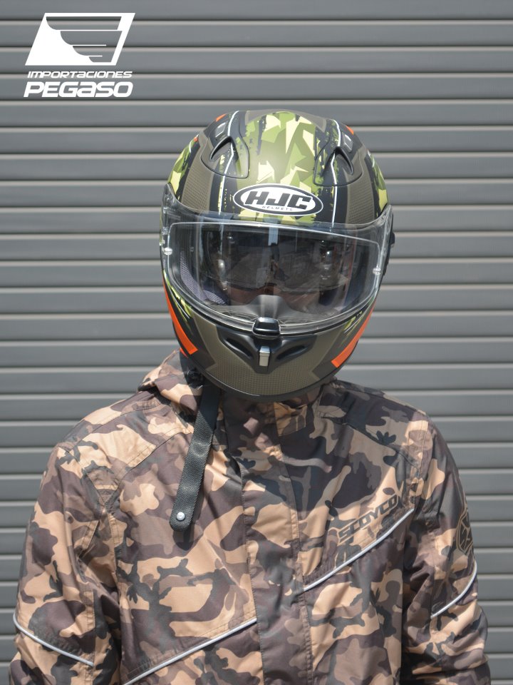 CASCO MOTO HJC KUME I70 NARANJA VERDE CAMUFLADO