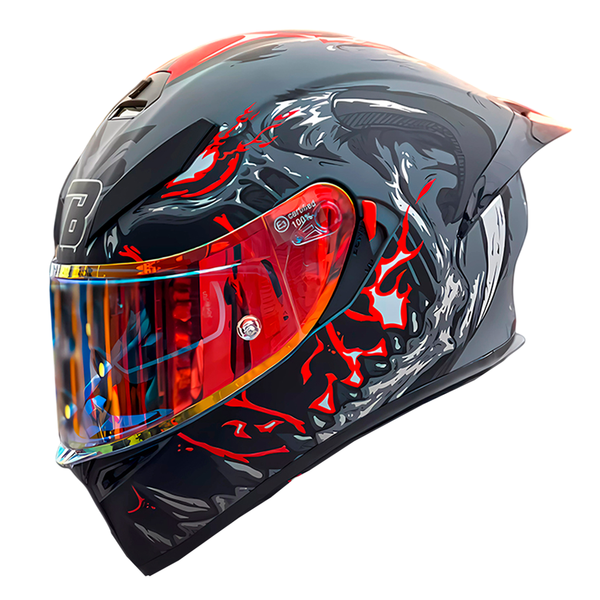 CASCO MOTO BIHR TOXIC ROJO GRIS MATE DOBLE VISOR DIURNO