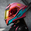 CASCO MOTO BIHR ROSA VERDE MATE DOBLE CERTIFICADO