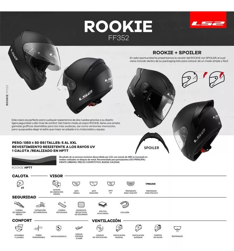 CASCO MOTO LS2 NS352 NEGRO MATE INTEGRAL