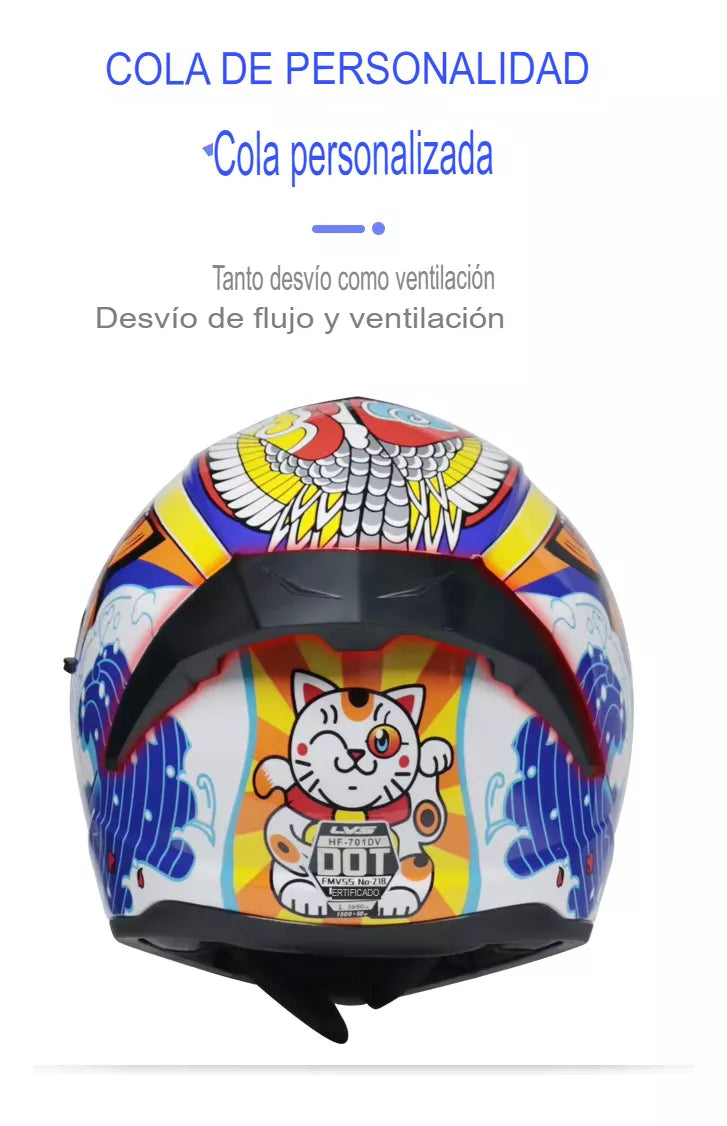 CASCO MOTO CES DOBLE VISOR CON ALERON FIBRA DE CARBONO POLARIZADO CON OREJAS GATO