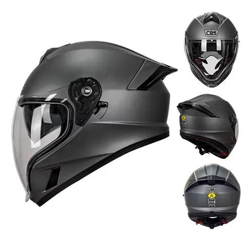 CASCO MOTO CES AIRFLITE DOBLE CERTIFICADO C/VISOR DIA Y NOCHE AZUL GRIS MATE