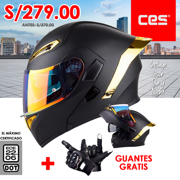 CASCO MOTO CES EX SOMAN ABATIBLE ZAFIRO DORADO