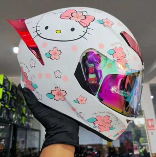 CASCO MOTO BIHR KITTY BLANCO ROSA DOBLE VISOR DIURNO