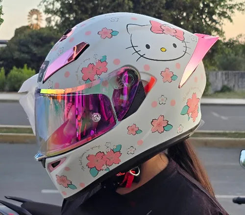 CASCO MOTO BIHR KITTY BLANCO ROSA DOBLE VISOR DIURNO