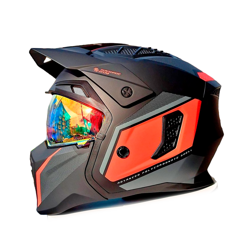 CASCO MOTO STREET FIGHTER LOGAN VISOR DIURNO NEGRO ROJO