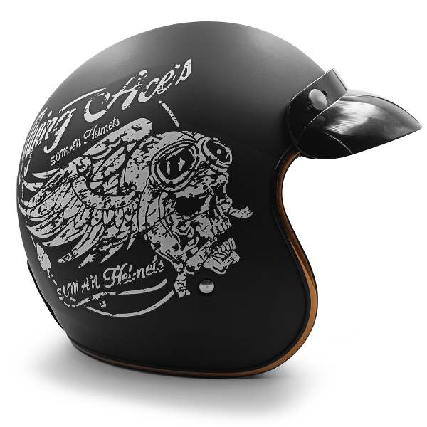 CASCO SOMAN RETRO CALAVERA NEGRO MATE