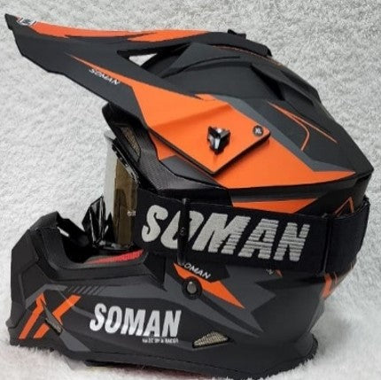 CASCO MOTO CROSS SOMAN SM633 NARANJA NEGRO MATE