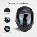 CASCO MOTO CES DOBLE VISOR ECER DOT NEGRO MATE