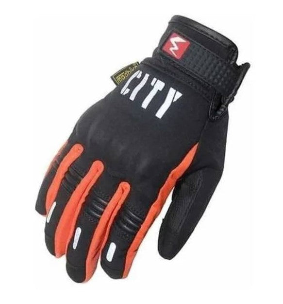 GUANTES MOTO CITY IMPERMEABLE NEGRO NARANJA CON SISTEMA TACTIL