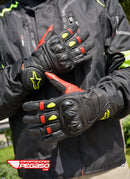 GUANTES MOTO ALPINESTAR CUERO NEGRO CELER ROJO VERDE