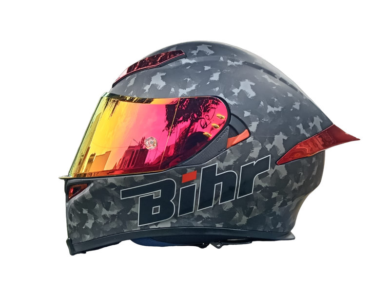 CASCO MOTO BIHR DOBLE VISOR NEGRO CAMUFLADO MATE GRIS ALERON ROJO POLARIZADO