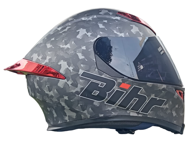 CASCO MOTO BIHR DOBLE VISOR NEGRO CAMUFLADO MATE GRIS ALERON ROJO POLARIZADO