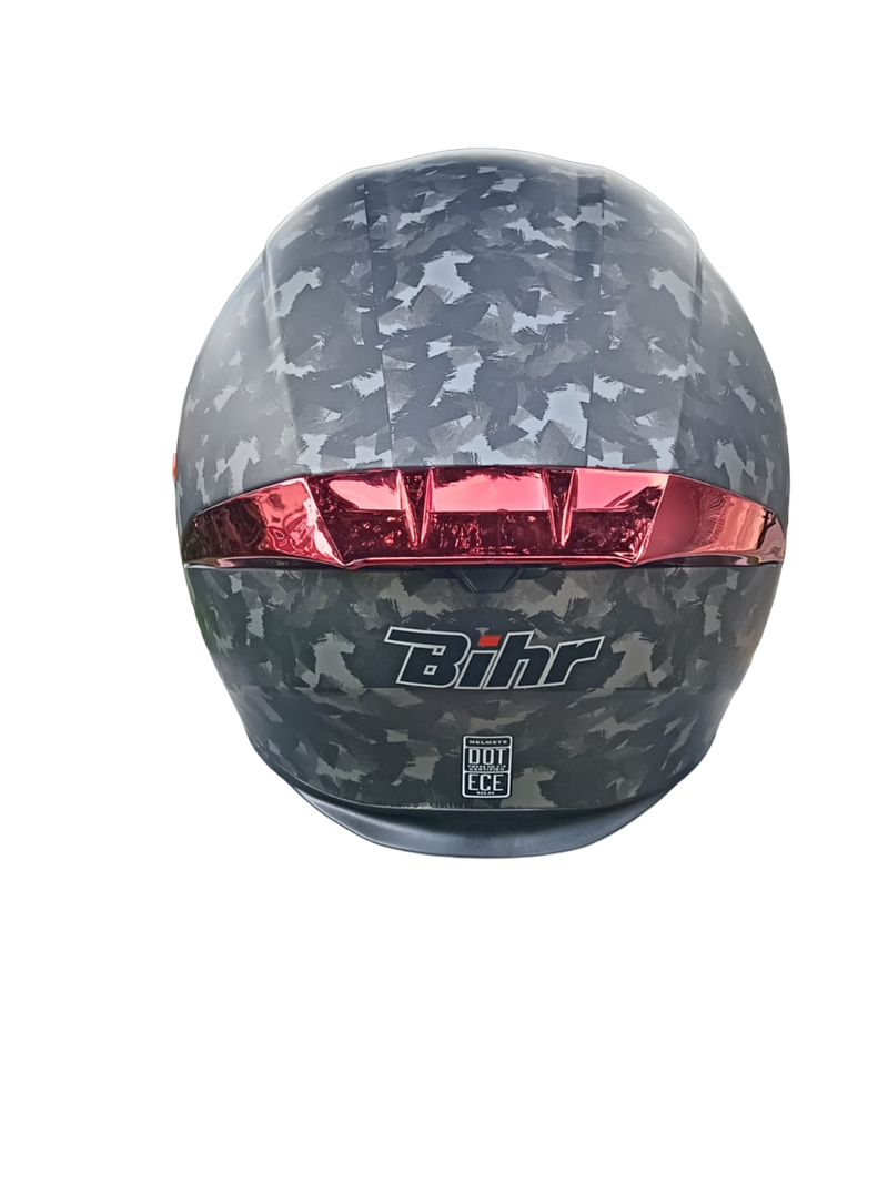 CASCO MOTO BIHR DOBLE VISOR NEGRO CAMUFLADO MATE GRIS ALERON ROJO POLARIZADO