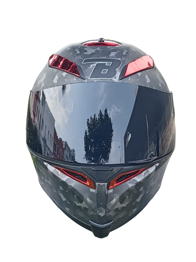 CASCO MOTO BIHR DOBLE VISOR NEGRO CAMUFLADO MATE GRIS ALERON ROJO POLARIZADO