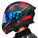 Casco Moto Abatible Rojo Revo Blue Dorado Doble Visor Ecer2206