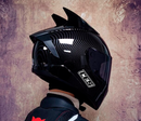 CASCO MOTO CES DOBLE VISOR CON ALERON FIBRA DE CARBONO POLARIZADO CON OREJAS GATO