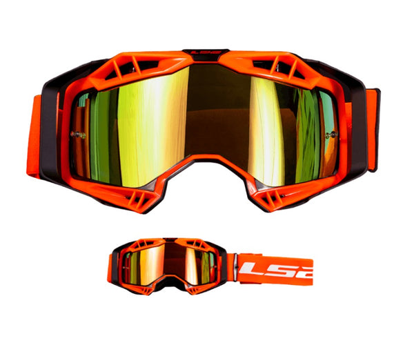 LENTE PARA CROSS LS2 AURA NEGRO/NARANJA VISOR IRIDIUM DORADO