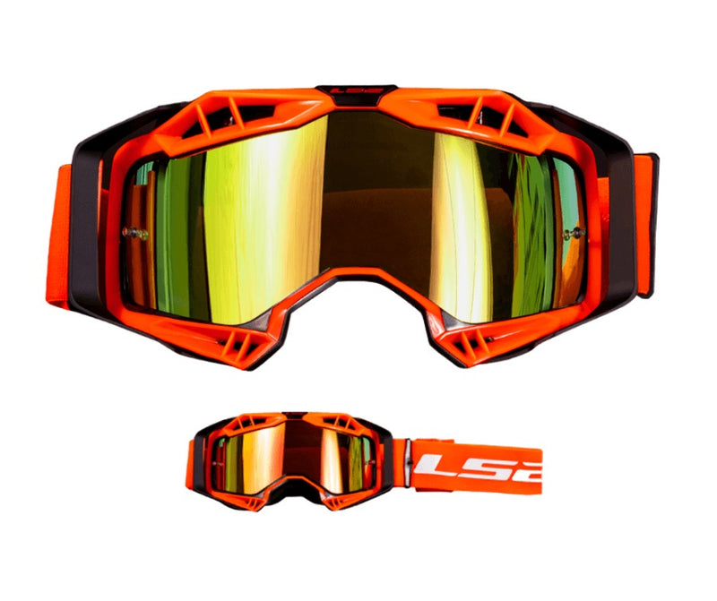 LENTE PARA CROSS LS2 AURA NEGRO/NARANJA VISOR IRIDIUM DORADO