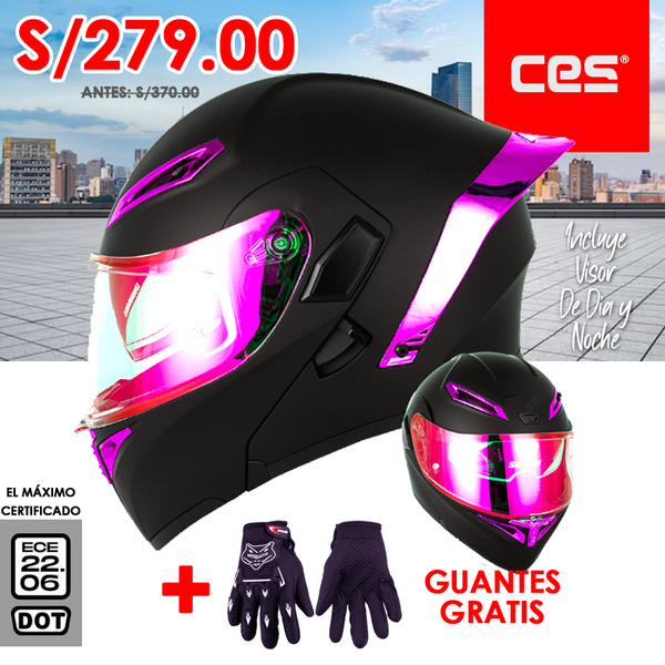 CASCO MOTO CES EX SOMAN ABATIBLE NEGRO FUCSIA ZAFIRO