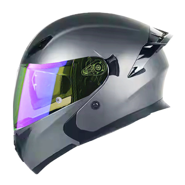 CASCO MOTO CES ARTICULADO DOBLE VISOR CERTIFICADO GRIS MATE REVO LILA