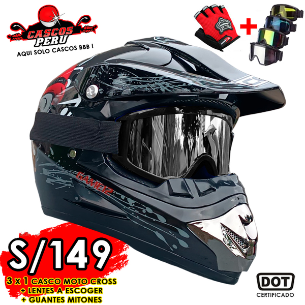 CASCO CES MOTO CROSS GAMER CERTIFICADO DOT + LENTES + GUANTES