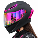 CASCO MOTO CES DOBLE VISOR NEGRO MATE ALERON ROSA VISOR DIURNO