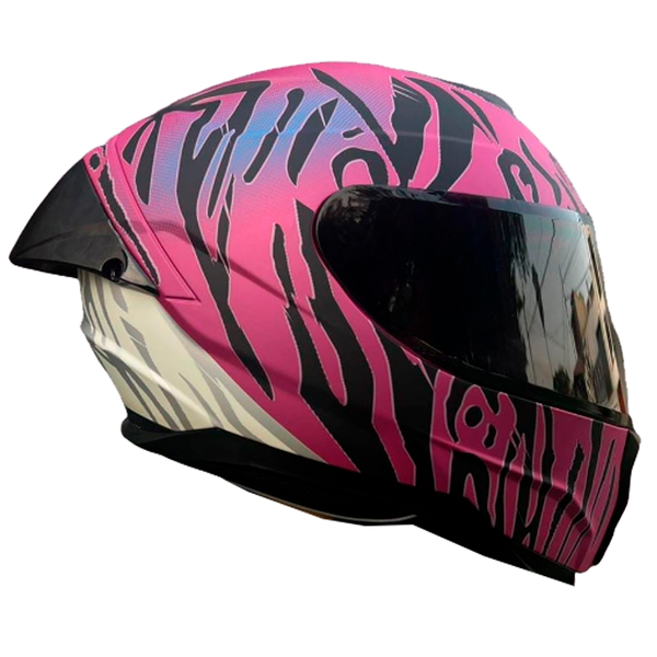 CASCO MOTO HOKEN DOBLE VISOR CON ALERON CERTIFICADO ECER 2206 ROSA DAMA MATE DISEÑO