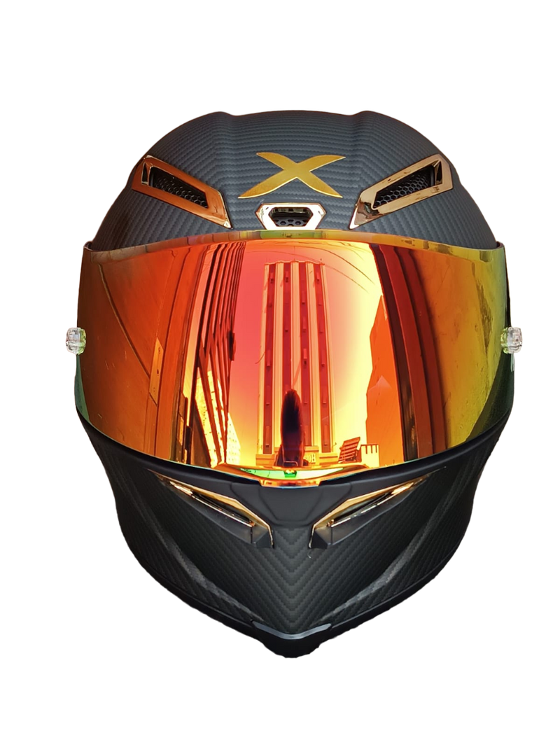 CASCO MOTO AXOR GP FIBRA DE CARBONO MATE ALERON DORADO