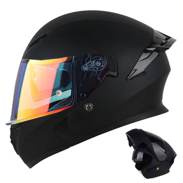 CASCO MOTO CES ARTICULADO DOBLE VISOR CERTIFICADO NEGRO MATE REVO ROJO