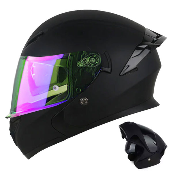 CASCO MOTO CES ARTICULADO DOBLE VISOR CERTIFICADO NEGRO MATE REVO LILA