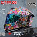 CASCO MOTO LVS DOBLE VISOR CON ALERON DISEÑO GATO 702 IRIDIUM