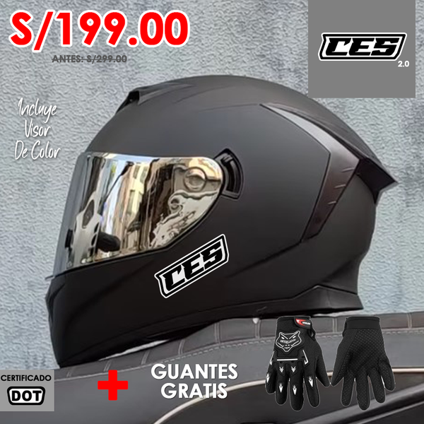 CASCO MOTO CES DOBLE VISOR CON ALERON NEGRO MATE 702 ESPEJADO