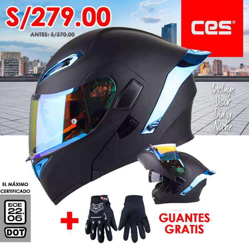 CASCO MOTO CES EX SOMAN ABATIBLE NEGRO AZUL ZAFIRO