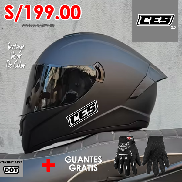 CASCO MOTO CES DOBLE VISOR CON ALERON NEGRO MATE 701 POLARIZADO