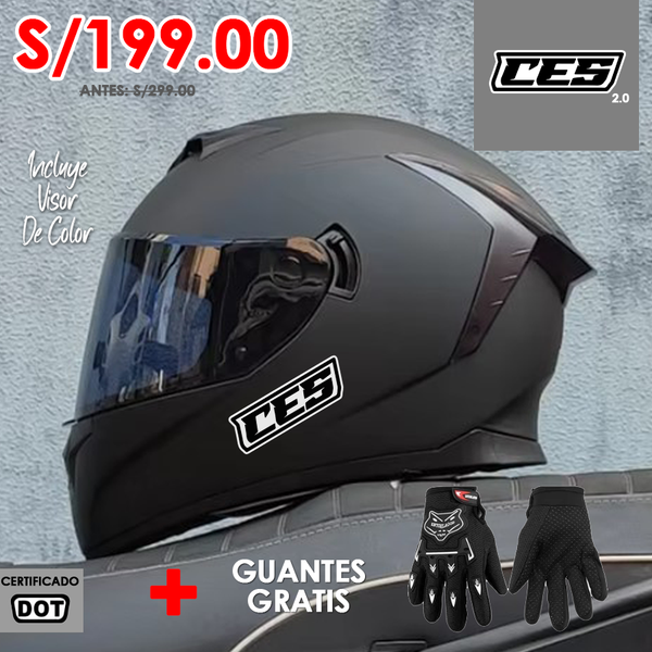 CASCO MOTO CES DOBLE VISOR CON ALERON NEGRO MATE 702 POLARIZADO