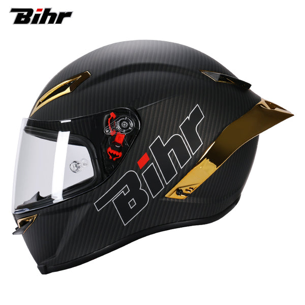 CASCO MOTO BIHR FIBRA DE CARBONO MATE ALERON DORADO