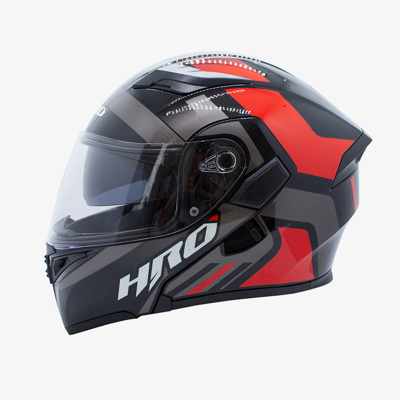 CASCO MOTO ABATIBLE HRO FEITH NEGRO ROJO BRILLO