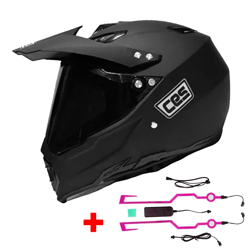 CASCO CES ADVENTURE MOTO CROSS AX9 NEGRO MATE + LUCES LED CASCO